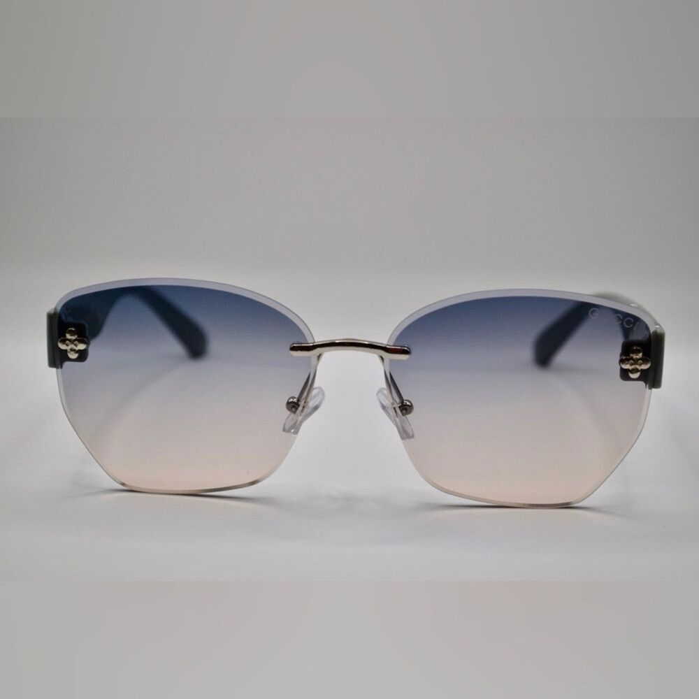 Gucci Women’s Sunglasses | Silver & Grey-Blue Frame | Blue-Brown Gradient Lens